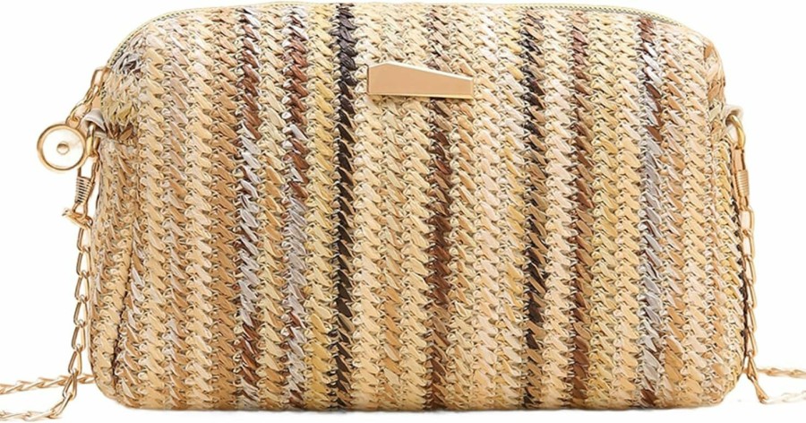 YYW Yyw Colorful Straw Bag Women Woven Beach Bags Rainbow Pattern Shoulder Bag Spring Summer Purse Shoulder Handbags