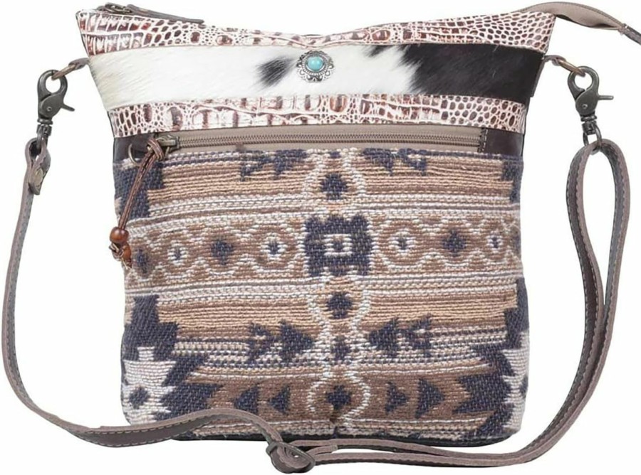 Myra Bag Western Canvas Crossbody Bag For Women - Cotton And Upcycled Leather Shoulder Bag Shoulder Handbags