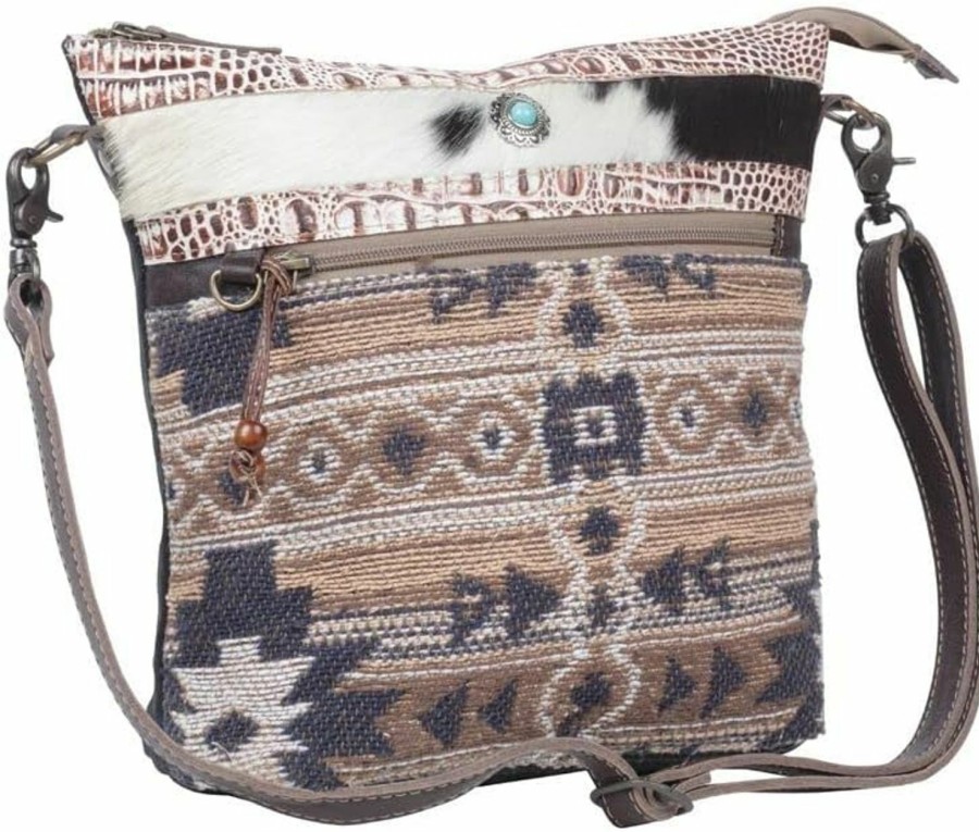 Myra Bag Western Canvas Crossbody Bag For Women - Cotton And Upcycled Leather Shoulder Bag Shoulder Handbags