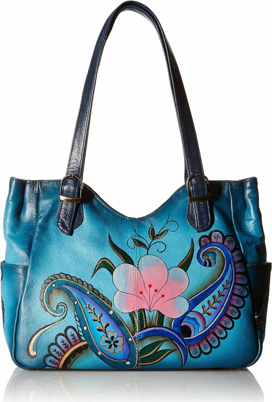 Anuschka Anna By Anuschka Womens Anna Anuschka, Handpainted Medium Bag, Denim Paisley Floral Shoulder Bag Genuine Leather, Denim Paisley Floral, One Size Us Shoulder Handbags