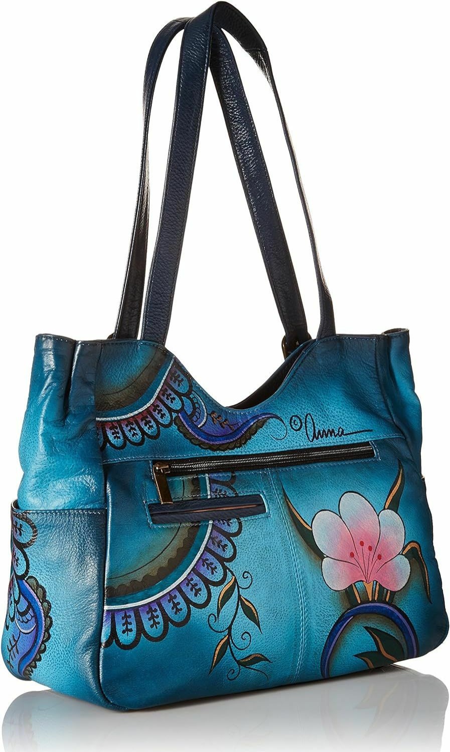 Anuschka Anna By Anuschka Womens Anna Anuschka, Handpainted Medium Bag, Denim Paisley Floral Shoulder Bag Genuine Leather, Denim Paisley Floral, One Size Us Shoulder Handbags