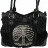 Lost Queen Lost Queen Black Goth Steampunk Flocked Ribcage Skeleton Cameo Handbag Shoulder Bag, Large Shoulder Handbags