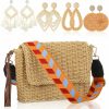 Abbylike Abbylike Summer Handmade Straw Crossbody Bag For Women With 4 Rattan Earrings For Women Girl Vacation Bohemian Supplies Shoulder Handbags