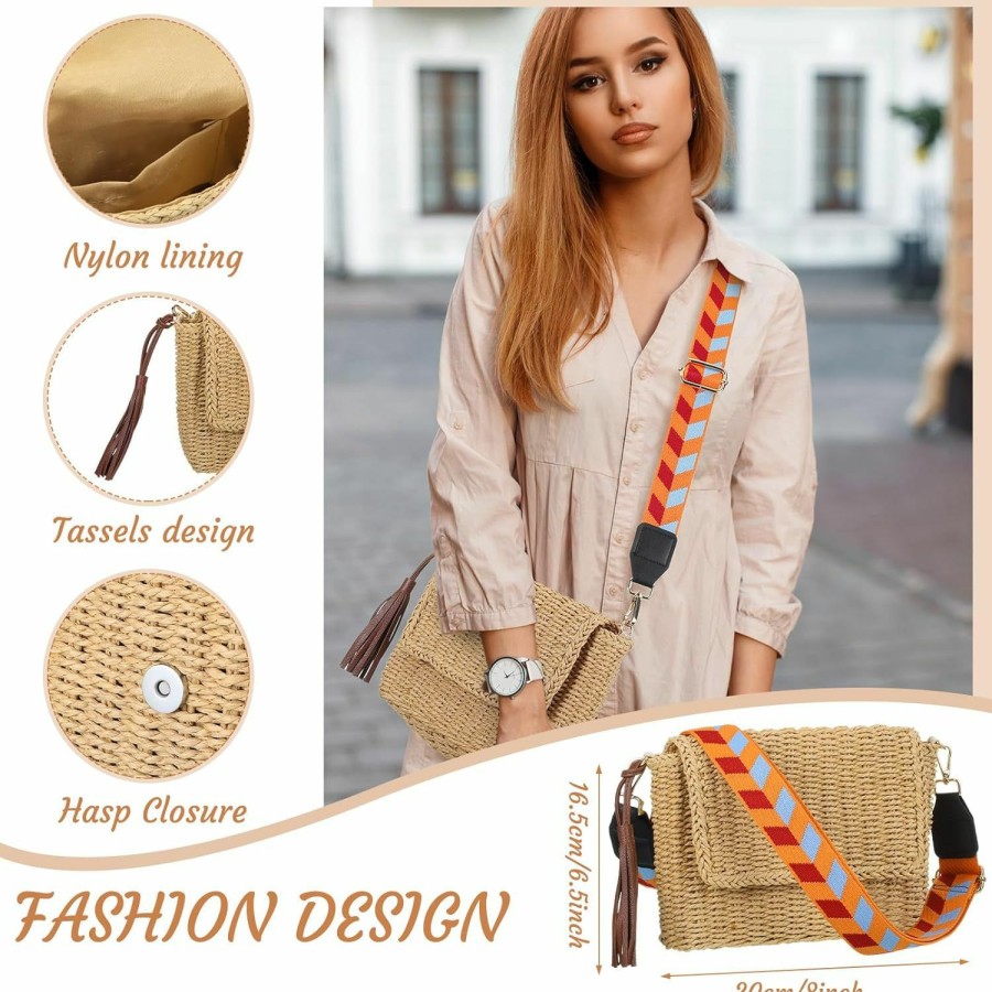 Abbylike Abbylike Summer Handmade Straw Crossbody Bag For Women With 4 Rattan Earrings For Women Girl Vacation Bohemian Supplies Shoulder Handbags