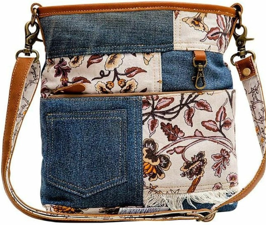 Myra Bag Myra Bag Western Leather Shoulder Bag For Women - Upcycled Canvas Crossbody Traverse Shoulder Handbags