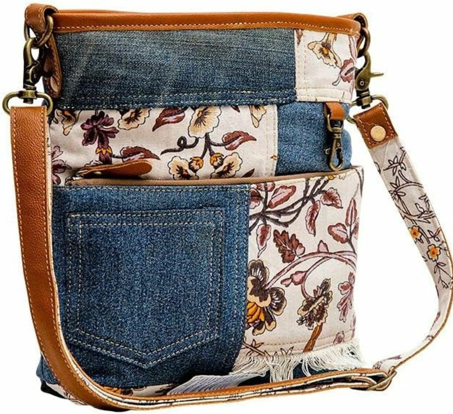 Myra Bag Myra Bag Western Leather Shoulder Bag For Women - Upcycled Canvas Crossbody Traverse Shoulder Handbags