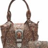 WESTERN ORIGIN Western Style Tooled Leather Floral Women Conceal Carry Purse Buckle Handbags Country Shoulder Bags Wallet Set Brown Shoulder Handbags