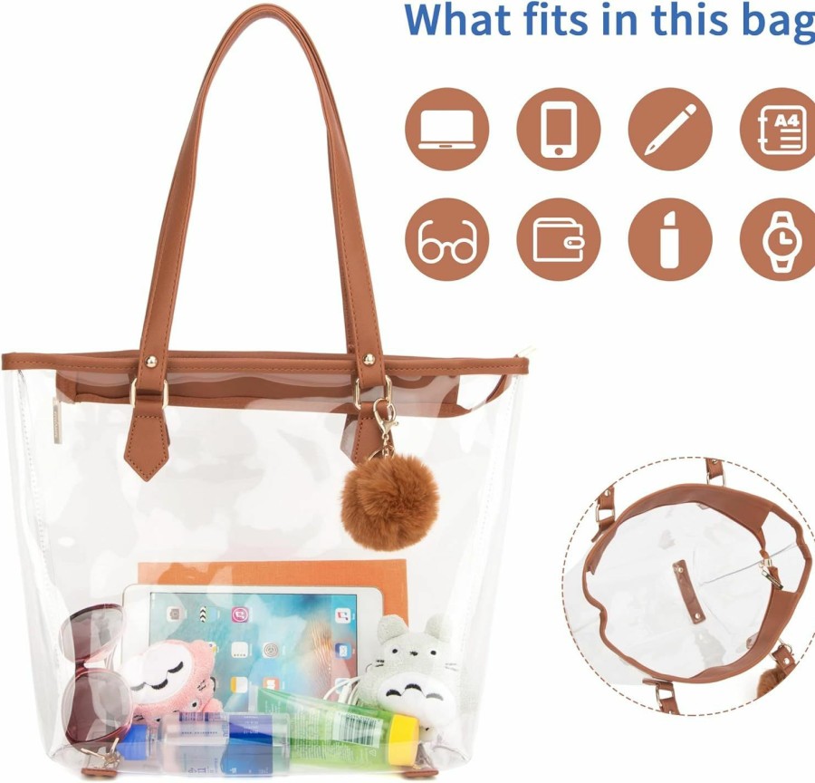 MICOM Large Clear Bag Transparent Shoulder Handbag With Plush Pendant Shoulder Handbags