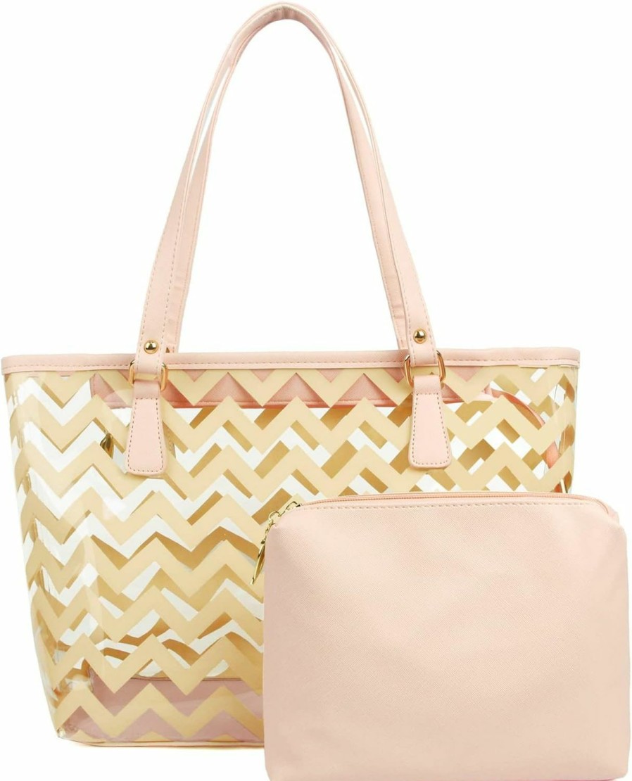 MICOM Micom Clear Tote Bags With Full Chevron Stripe Shoulder Handbag With Interior Pocket Shoulder Handbags