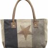 Myra Bag Myra Bags Star On Upcycled Canvas Hand Bag S-1047, Brown, Size One_Size Shoulder Handbags