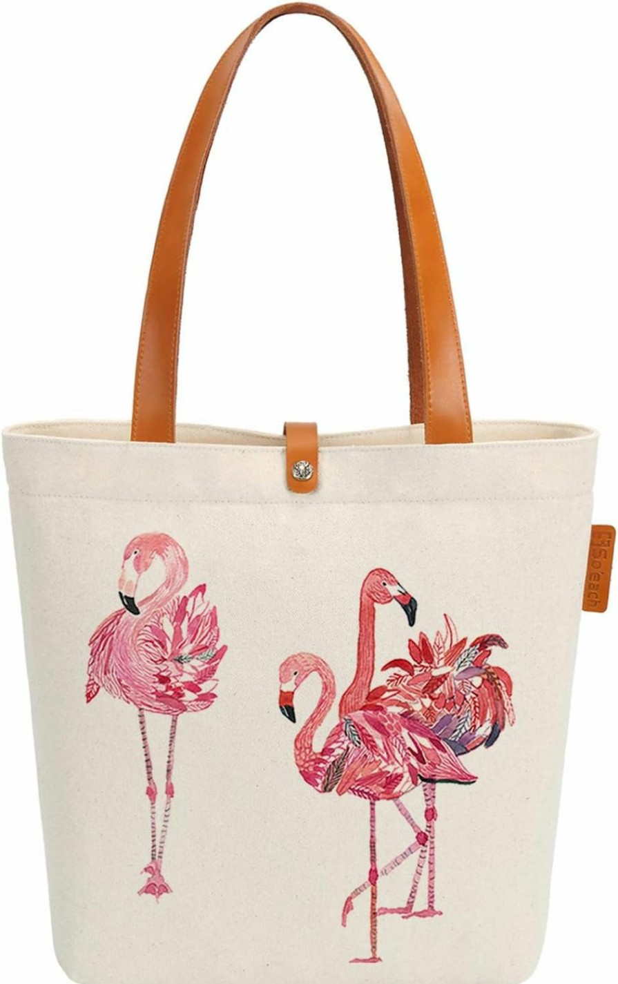 So'each So'Each Canvas & Beach Tote Bag Three Flamingos Love Graphic Handbag Shoulder Bag Shoulder Handbags