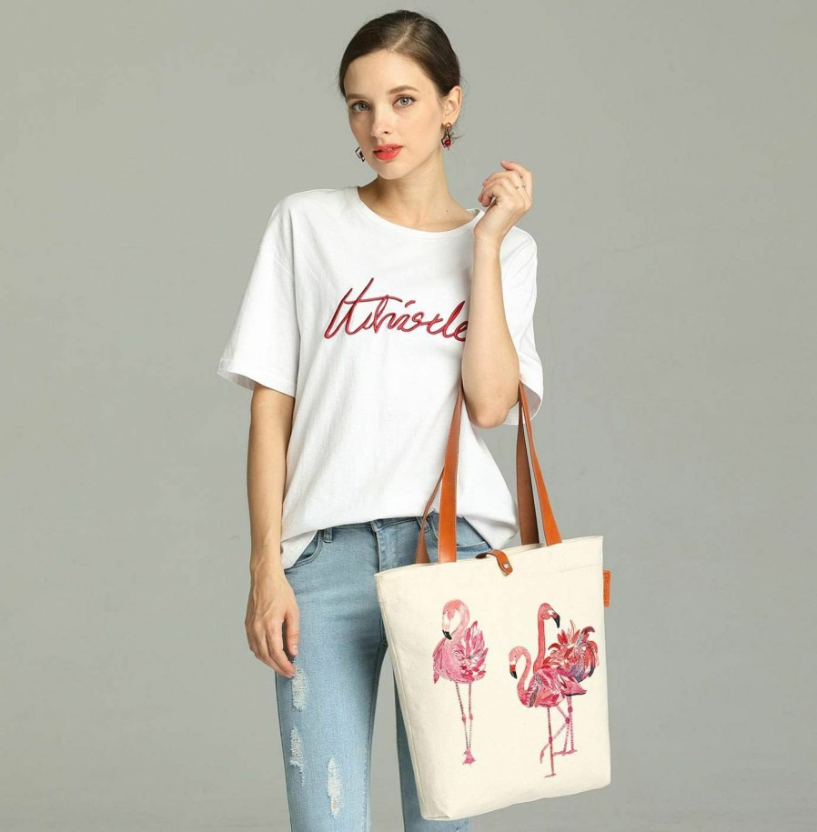 So'each So'Each Canvas & Beach Tote Bag Three Flamingos Love Graphic Handbag Shoulder Bag Shoulder Handbags