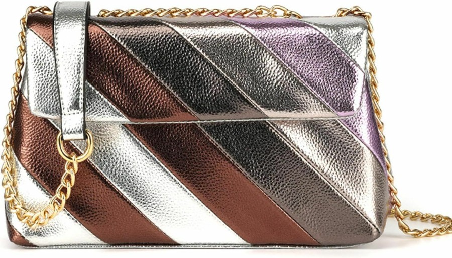 Rejolly Rejolly Rainbow Stripe Crossbody Shoulder Bag For Women Color Blocking Pu Leather Colourful Flap Purse With Chain Strap Shoulder Handbags