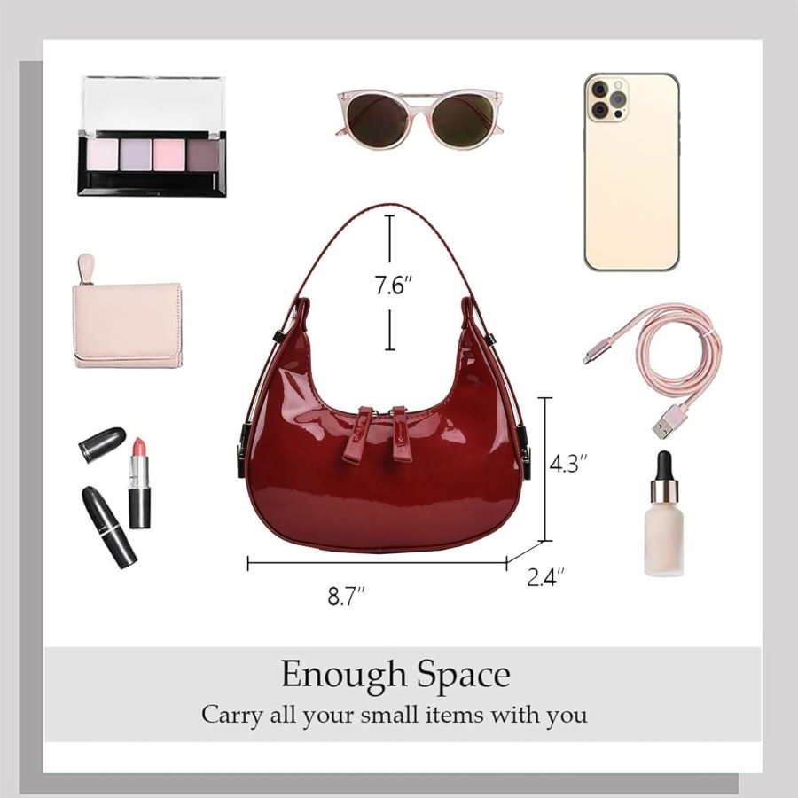 PLOVELXN Women'S Crescent Shoulder Bags Retro Y2K 90S Hobo Handbags,Pu Leather Handle Underarm Clutch Purses,Cherry Red Shoulder Bags Shoulder Handbags