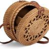 BAGDEPOT Bagdepot Round Rattan Bag With Shoulder Leather Strap. Made From Natural Rattan Shoulder Handbags