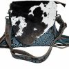 Myra Bag Myra Bag Cobal Blue Conceal Carry Cow Print Tooled Leather Fringe Bag S-3345 Shoulder Handbags