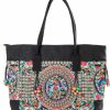 Jursccu Women Canvas Tote Bags Embroidery Handbags Stylish Casual Shoulder Bags Shoulder Handbags