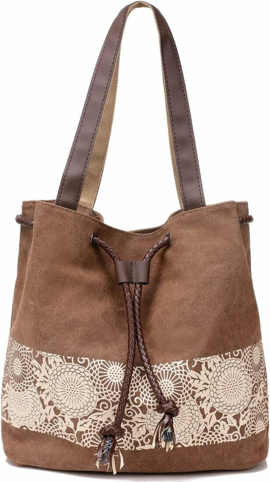 DOURR Women Printing Canvas Shoulder Bag Casual Hand Bags Purse Retro Tote Bags Shoulder Handbags