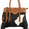 American Darling American Darling Hide And Hair Tooled Bag With Fringe Adbgs113Bkw, Black Shoulder Handbags