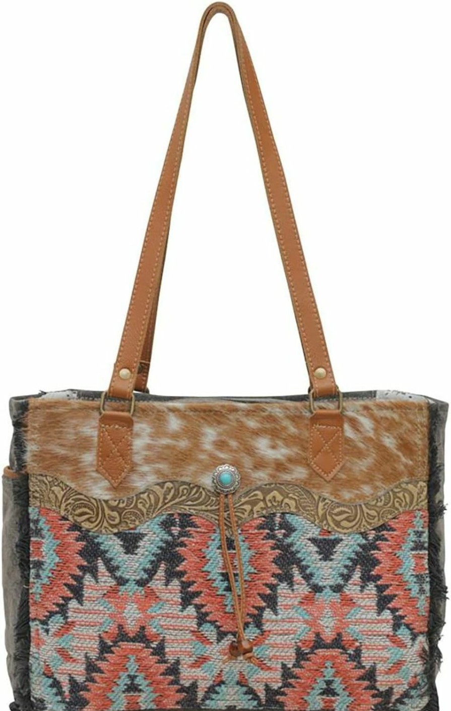 Myra Bag Myra Bag Western Canvas Tote Bag For Women - Cotton & Upcycled Leather Shoulder Weekender Bag Shoulder Handbags