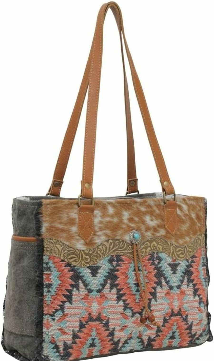 Myra Bag Myra Bag Western Canvas Tote Bag For Women - Cotton & Upcycled Leather Shoulder Weekender Bag Shoulder Handbags