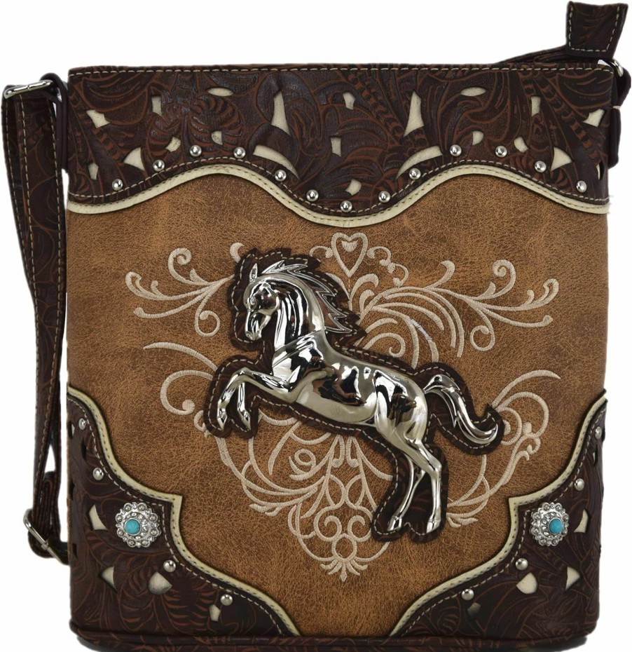 WESTERN ORIGIN Western Style Horse Purse Embroidered Floral Rhinestone Studs Crossbody Handbags Cowgirl Country Women Single Shoulder Bag Shoulder Handbags