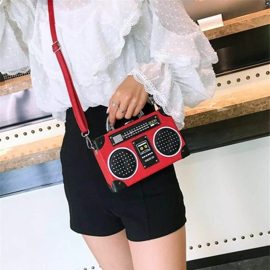 WILDFINDING Unique Vintage Radio Shaped Cross-Body Bag Women Clip Clasp Shoulder Bag Handbag Shoulder Handbags