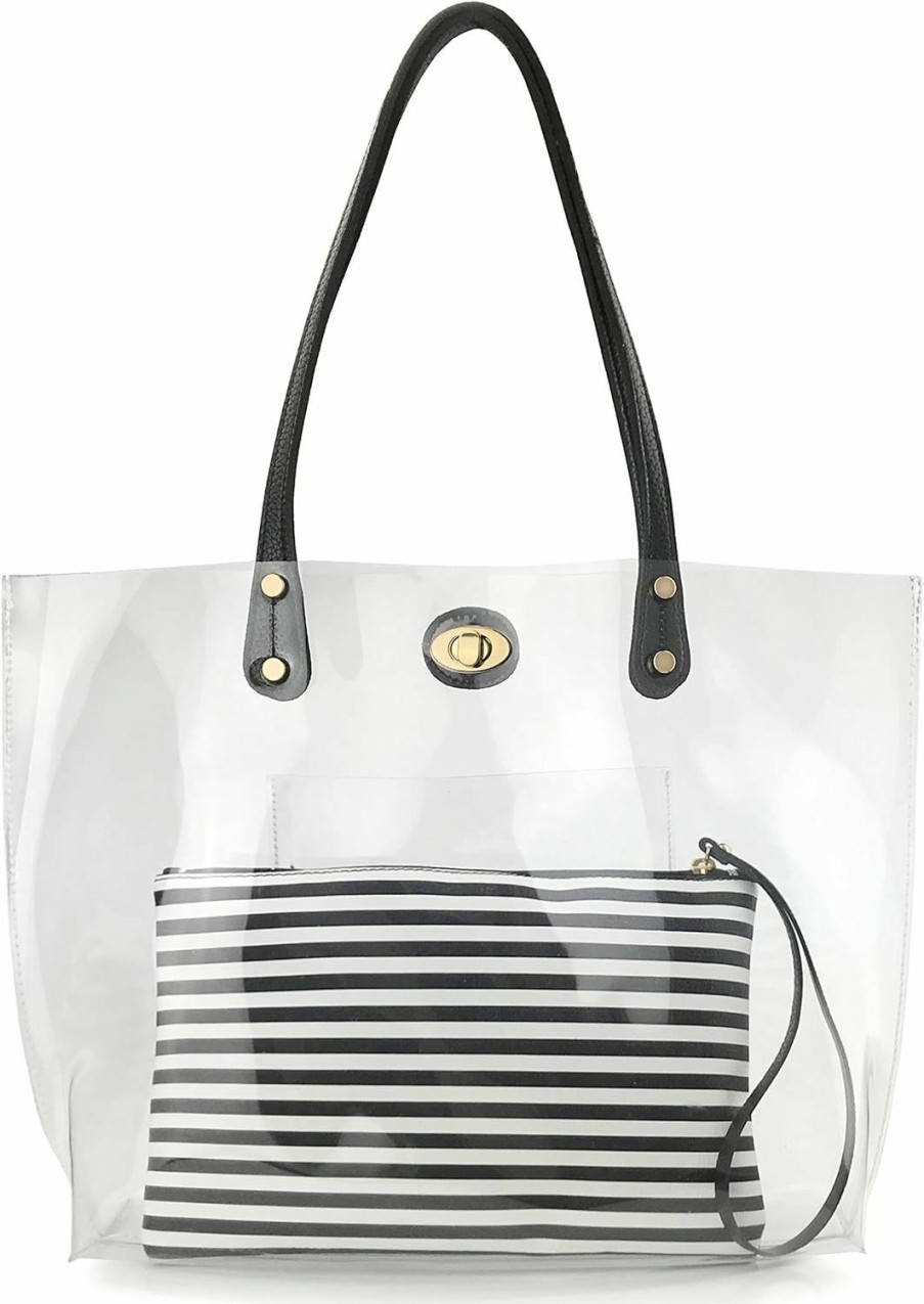 HOXIS Pvc Clear Women'S Tote With Striped Zipper Clutch Weekender Shoulder Handbag Shoulder Handbags