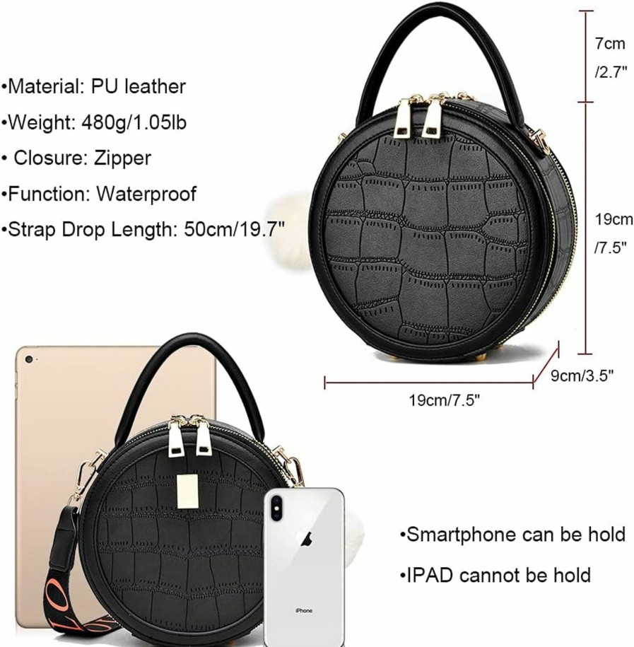 zhongningyifeng Zhongningyifeng Small Circular Crossbody Purse, Pu Leather Shoulder Bag For Women, Fashion Handbag Upgrade Waterproof Shoulder Handbags