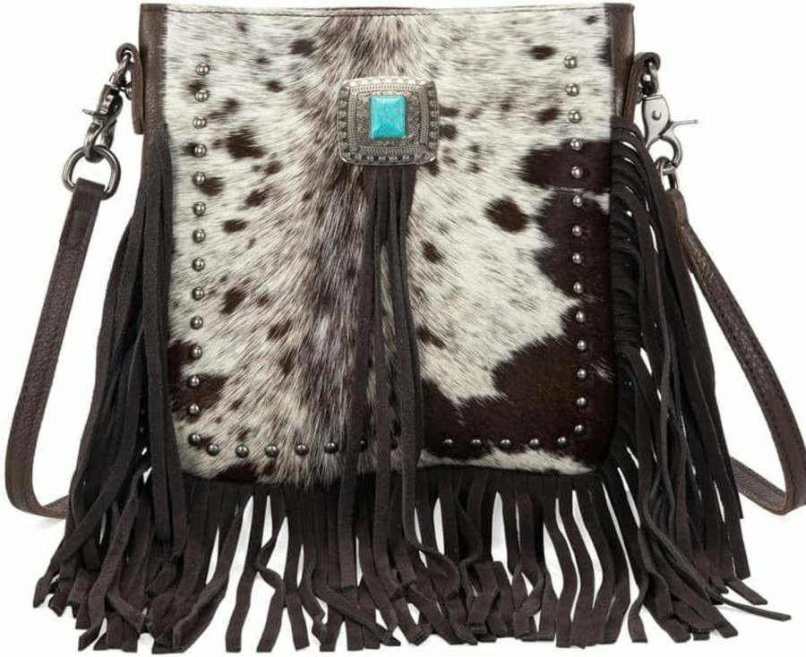 Montana West Cowhide Purse Fringe Western Purses For Women Small Crossbody Bags Wallet Leather Shoulder Cross Body Bag Messenger Handbag Lss-Mwr-063Cf Shoulder Handbags