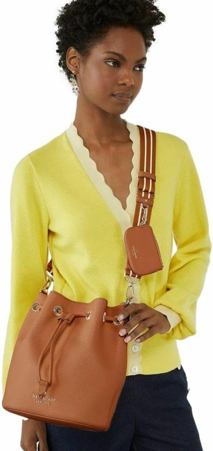 Kate Spade New York Kate Spade New York Women'S Rosie Pebbled Leather Large Bucket Bag, Warm Gingerbread Shoulder Handbags