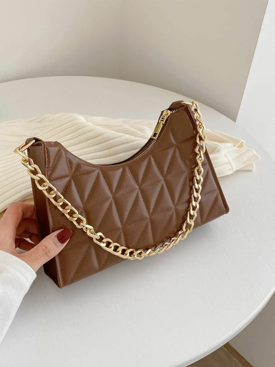 SweatyRocks Sweatyrocks Women'S Geo Quilted Detail Handbag Small Shoulder Handbags Solid Clutch Purse Square Bags Shoulder Handbags