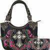 WESTERN ORIGIN Western Style Rhinestone Cross Tote Concealed Carry Purse Laser Cut Handbag Women Shoulder Bag Wallet Set Shoulder Handbags