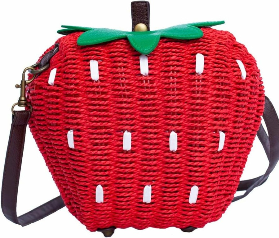 123Arts 123Arts Women'S Strawberry Fruit Weave Shoulder Bag Messenger Bag Beach Bag Purse, Red, 21*18Cm Shoulder Handbags