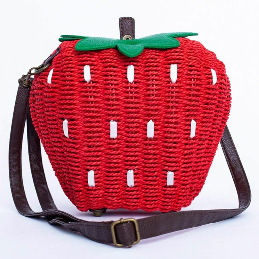 123Arts 123Arts Women'S Strawberry Fruit Weave Shoulder Bag Messenger Bag Beach Bag Purse, Red, 21*18Cm Shoulder Handbags