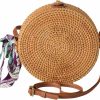 WOWLADY Wowlady Round Rattan Bags Woman Handwoven Straw Purse Bag Crossbody Shoulder Bag Leather Straps Natural Chic Shoulder Handbags