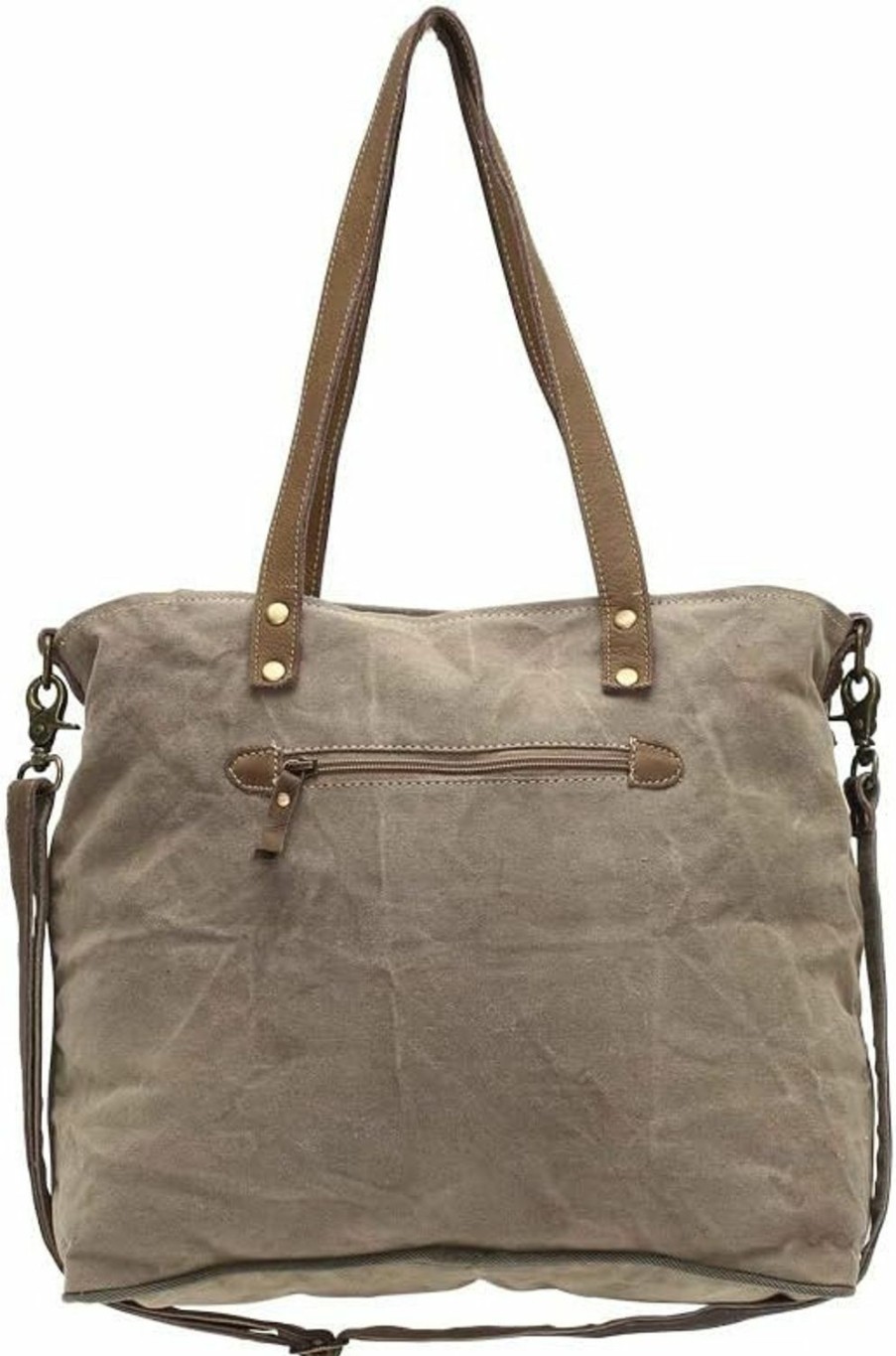 Myra Bag Myra Bags Life Always Upcycled Canvas Shoulder Bag S-0948, Tan, Khaki, Brown, One_Size Shoulder Handbags