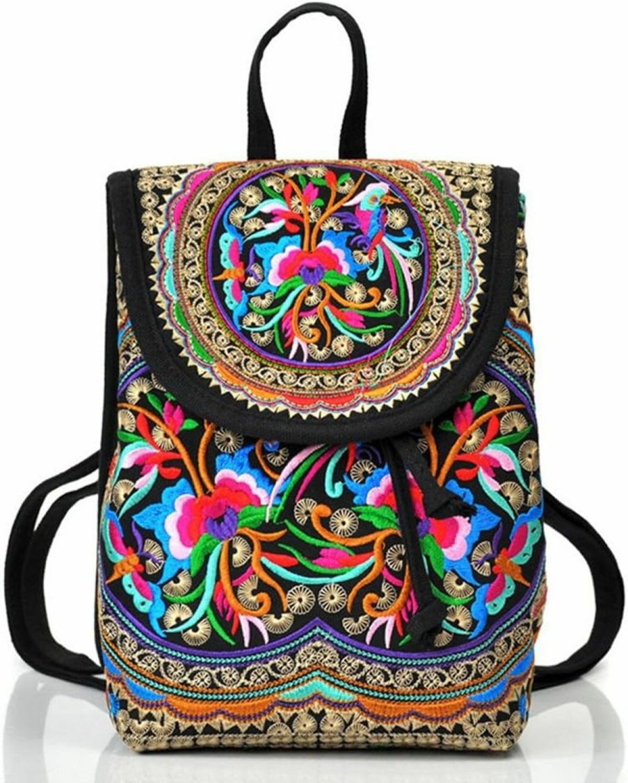 Goodhan Goodhan Vintage Embroidered Women Backpack Ethnic Travel Handbag Shoulder Bag Shoulder Handbags