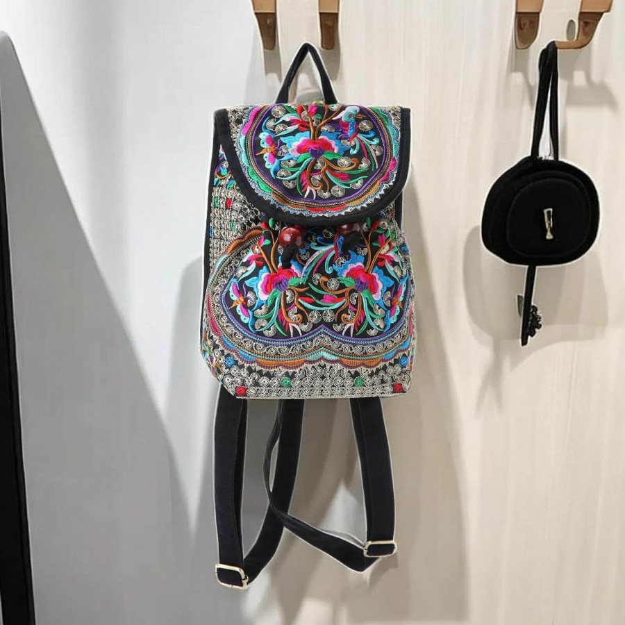 Goodhan Goodhan Vintage Embroidered Women Backpack Ethnic Travel Handbag Shoulder Bag Shoulder Handbags