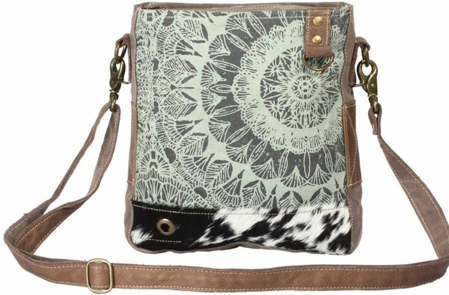 Myra Bag Myra Womens Bag Verdant Upcycled Canvas & Cowhide Leather Shoulder Bag S-1209, Grey, One Size Shoulder Handbags