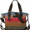 Goaste Goaste Women Canvas Handbag, Multi-Color Striped Hobo Handbag, Large Capacity Cross-Body Bag, Top Handle Tote Purse With Detachable Strap For Shopping, Working, Traveling, Vocation, Party Shoulder Handbags