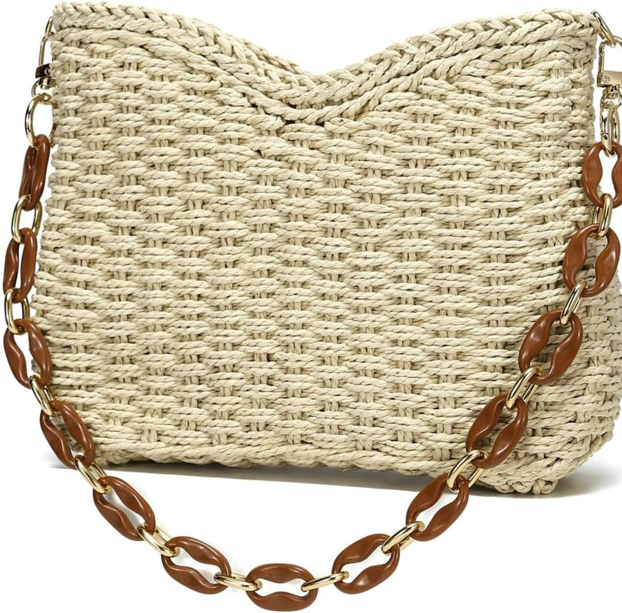 YIKOEE Yikoee Straw Purse For Women Woven Beach Bag For Summer Shoulder Handbags