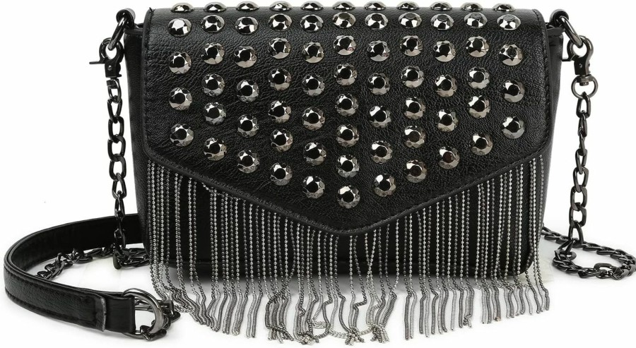 Ayliss Ayliss Women Crossbody Handbag Purse Small Rivets Studded Tassel Shoulder Bag Clutch Gothic Punk Rock Party Funky Bag (Rectangle Black) Shoulder Handbags