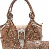 WESTERN ORIGIN Western Style Tooled Leather Conceal Carry Purse Buckle Country Large Totes Handbag Women Shoulder Bag Wallet Set Brown Shoulder Handbags