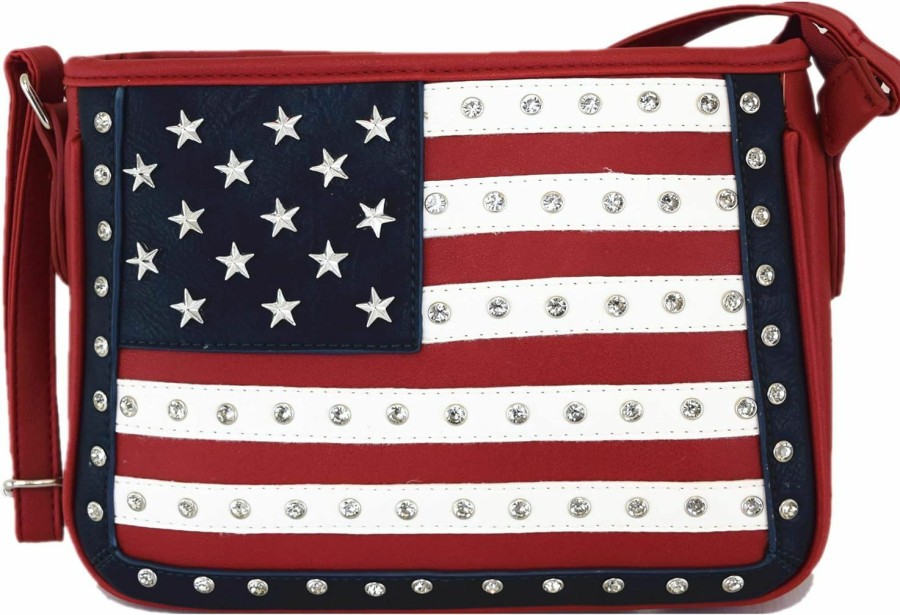 WESTERN ORIGIN Western Origin American Flag Stars And Stripes Studs Crossbody Handbag Usa Patriotic Women Purse Leather Single Shoulder Bag Shoulder Handbags