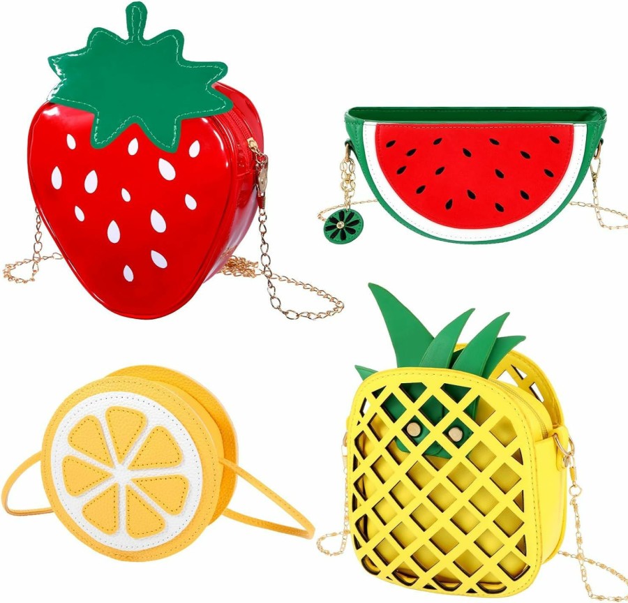 Abbylike Abbylike 4 Pcs Cute Food Shoulder Bag Fast Food Milk Fruits Purse Novelty Purses For Women Fun Crossbody Food Purse Shoulder Handbags