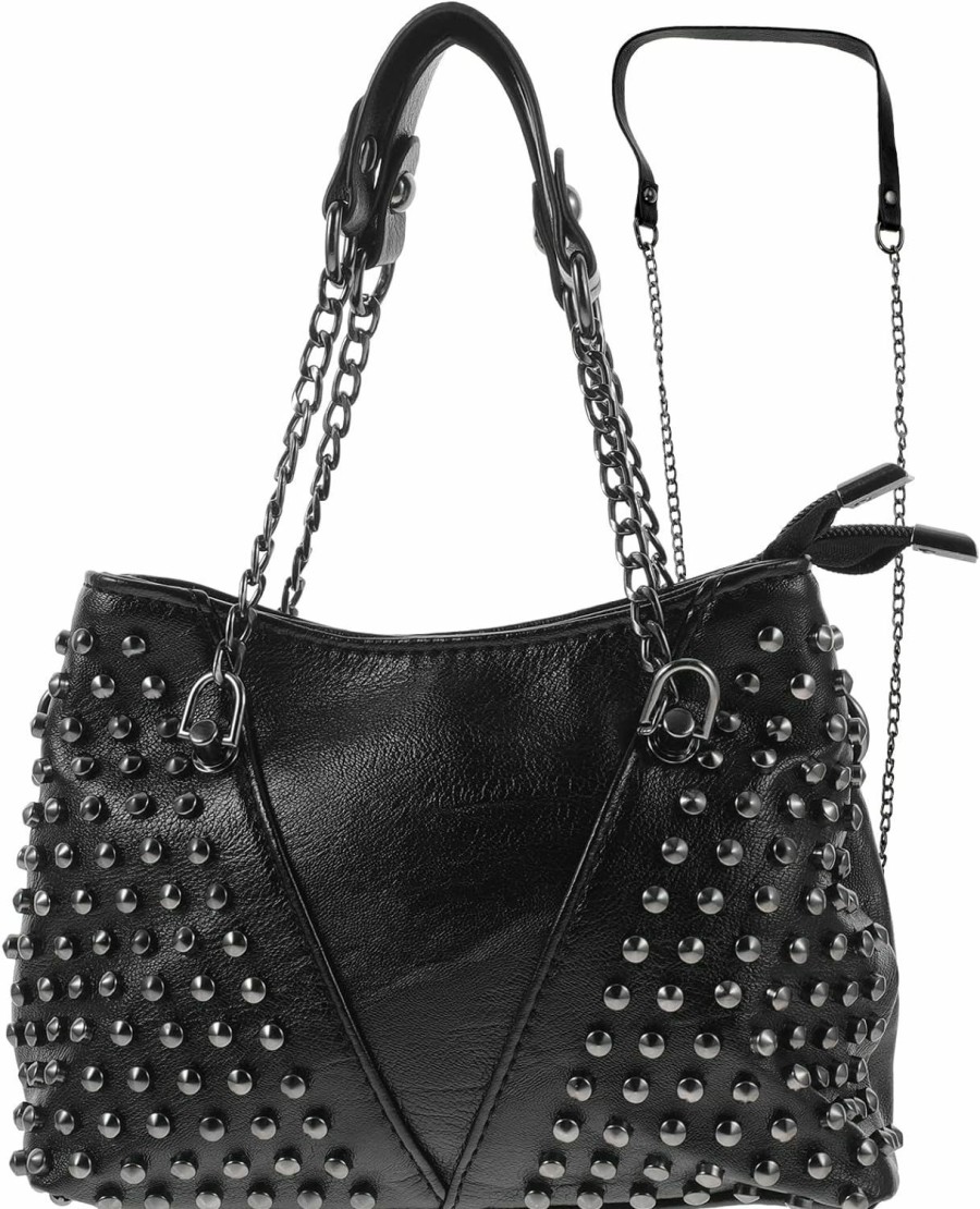 PRETYZOOM Studded Shoulder Bag For Women Leather Punk Style Rock Rivet Crossbody Bag Handbag With Chain Wallet Purse For Girls Shoulder Handbags