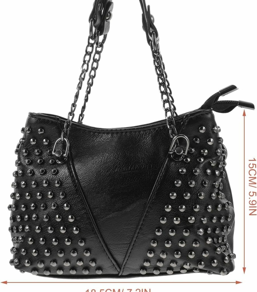 PRETYZOOM Studded Shoulder Bag For Women Leather Punk Style Rock Rivet Crossbody Bag Handbag With Chain Wallet Purse For Girls Shoulder Handbags