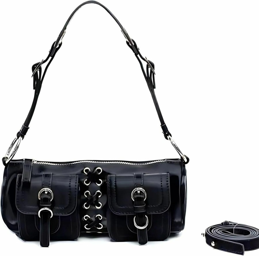 FONETTOS Fonettos Y2K Barrel Bag, Punk Sourpuss Gothic Shoulder Purse Cool Rock Style Handbag Shoulder Handbags