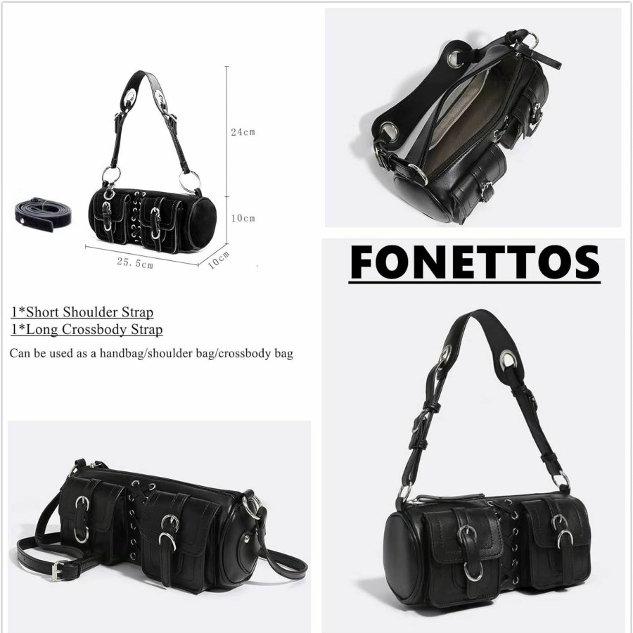 FONETTOS Fonettos Y2K Barrel Bag, Punk Sourpuss Gothic Shoulder Purse Cool Rock Style Handbag Shoulder Handbags